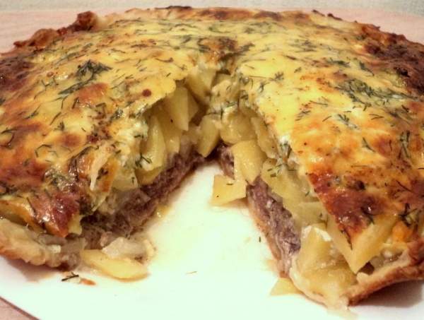 Заливной пирог с картофелем и грибами